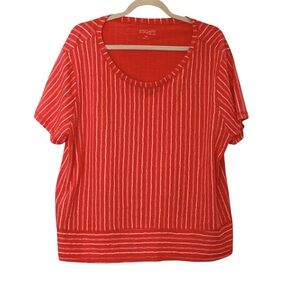 Escape by Habitat Coral Orange Striped Boxy Short Sleeve Casual Summer T-Shirt